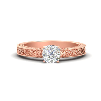 Cushion Cut Celtic Engraved Solitaire Engagement Ring