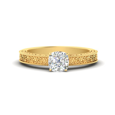 Cushion Cut Celtic Engraved Solitaire Engagement Ring