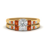 Load image into Gallery viewer, cushion-cut-channel-three-stone-diamond-engagement-ring-with-orange-sapphire-in-yellow-gold-FDENS205CUGSAOR-NL-YG.jpg