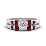 Load image into Gallery viewer, cushion-cut-channel-three-stone-diamond-engagement-ring-with-ruby-in-white-gold-FDENS205CUGRUDR-NL-WG.jpg