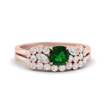 Load image into Gallery viewer, cushion-cut-cluster-emerald-wedding-ring-set-in-rose-gold-FDENS3110CUGEMGR-NL-RG.jpg
