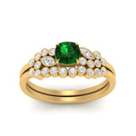 Load image into Gallery viewer, cushion-cut-cluster-emerald-wedding-ring-set-in-yellow-gold-FDENS3110CUGEMGR-NL-YG.jpg