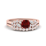 Load image into Gallery viewer, cushion-cut-cluster-ruby-wedding-ring-set-in-rose-gold-FDENS3110CUGRUDR-NL-RG.jpg