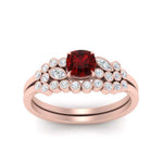 Load image into Gallery viewer, cushion-cut-cluster-ruby-wedding-ring-set-in-rose-gold-FDENS3110CUGRUDR-NL-RG.jpg