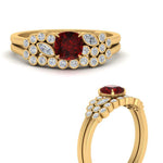 Load image into Gallery viewer, cushion-cut-cluster-ruby-wedding-ring-set-in-yellow-gold-FDENS3110CUGRUDR-NL-YG.jpg