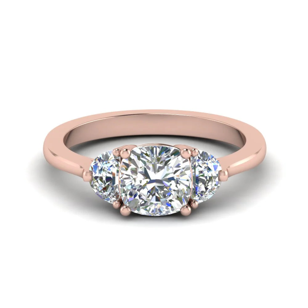 Half Moon 3 Stone Wedding Engagement Ring