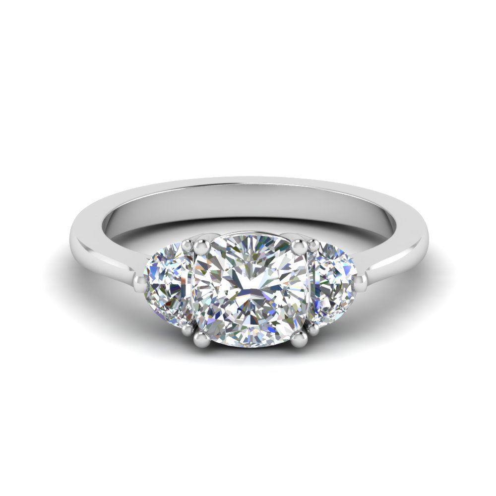 Classic 3 Stone Half Moon Wedding Engagement Ring