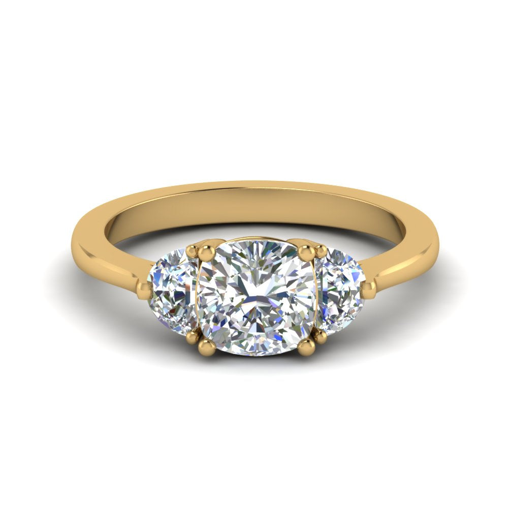 Classic 3 Stone Half Moon Wedding Engagement Ring