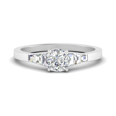 Cushion Cut Trapezoid Man Made Diamond Ring