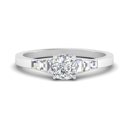 Cushion Cut Trapezoid Man Made Diamond Ring