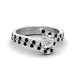 Load image into Gallery viewer, cushion-cut-diamond-wedding-ring-set-with-black-diamond-in-FDENS3007CUGBLACK-NL-WG

