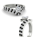 Load image into Gallery viewer, cushion-cut-diamond-wedding-ring-set-with-black-diamond-in-FDENS3007CUGBLACK-NL-WG
