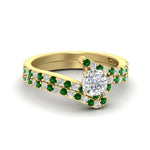 Load image into Gallery viewer, cushion-cut-diamond-wedding-ring-set-with-emerald-in-FDENS3007CUGEMGR-NL-YG
