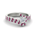 Load image into Gallery viewer, cushion-cut-diamond-wedding-ring-set-with-pink-sapphire-in-FDENS3007CUGSADRPI-NL-WG
