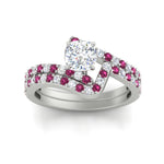 Load image into Gallery viewer, cushion-cut-diamond-wedding-ring-set-with-pink-sapphire-in-FDENS3007CUGSADRPI-NL-WG
