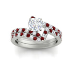 Load image into Gallery viewer, cushion-cut-diamond-wedding-ring-set-with-ruby-in-FDENS3007CUGRUDR-NL-WG
