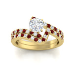 Load image into Gallery viewer, cushion-cut-diamond-wedding-ring-set-with-ruby-in-FDENS3007CUGRUDR-NL-YG
