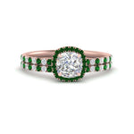 Load image into Gallery viewer, cushion-cut-emerald-halo-wedding-ring-set-in-rose-gold-FD8523CUGEMGR-NL-RG