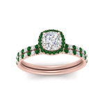 Load image into Gallery viewer, cushion-cut-emerald-halo-wedding-ring-set-in-rose-gold-FD8523CUGEMGR-NL-RG