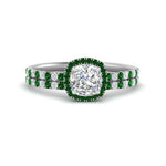 Load image into Gallery viewer, cushion-cut-emerald-halo-wedding-ring-set-in-white-gold-FD8523CUGEMGR-NL-WG
