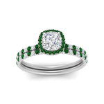 Load image into Gallery viewer, cushion-cut-emerald-halo-wedding-ring-set-in-white-gold-FD8523CUGEMGR-NL-WG

