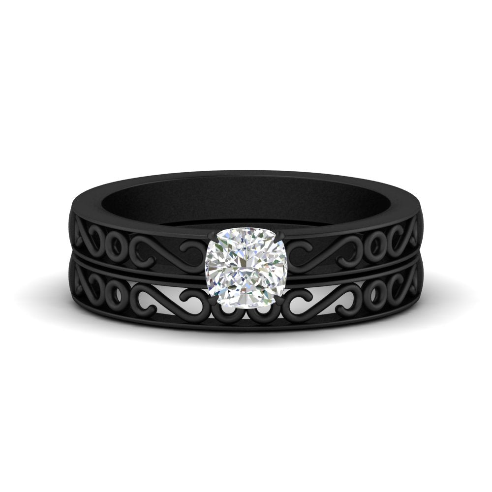 cushion-cut-filigree-single-stone-diamond-wedding-ring-set-in-black-gold-FDENS3289CU-NL-BG.jpg?v=1763371053
