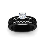 Load image into Gallery viewer, cushion-cut-filigree-single-stone-diamond-wedding-ring-set-in-black-gold-FDENS3289CUANGLE5-NL-BG.jpg?v=1763371053