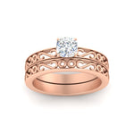 Load image into Gallery viewer, cushion-cut-filigree-single-stone-diamond-wedding-ring-set-in-rose-gold-FDENS3289CUANGLE5-NL-RG.jpg?v=1763371053