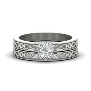 Cushion Cut Filigree Single Stone Wedding Set