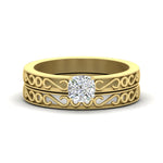 Load image into Gallery viewer, cushion-cut-filigree-single-stone-diamond-wedding-ring-set-in-yellow-gold-FDENS3289CU-NL-YG.jpg?v=1763371053