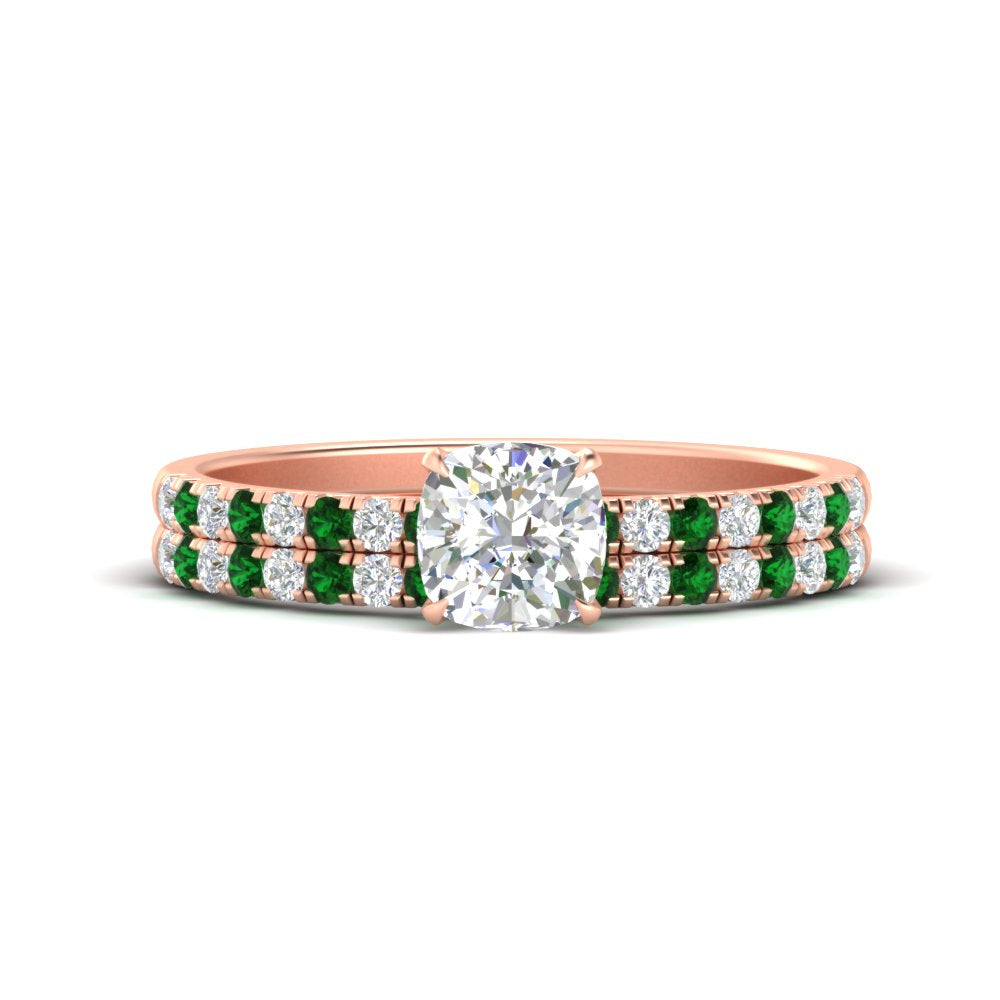 cushion-cut-french-pave-emerald-wedding-ring-set-in-rose-gold-FD11408CUGEMGR-NL-RG?v=1763104240