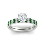 Load image into Gallery viewer, cushion-cut-french-pave-emerald-wedding-ring-set-in-white-gold-FD11408CUGEMGRANGLE5-NL-WG?v=1763104240