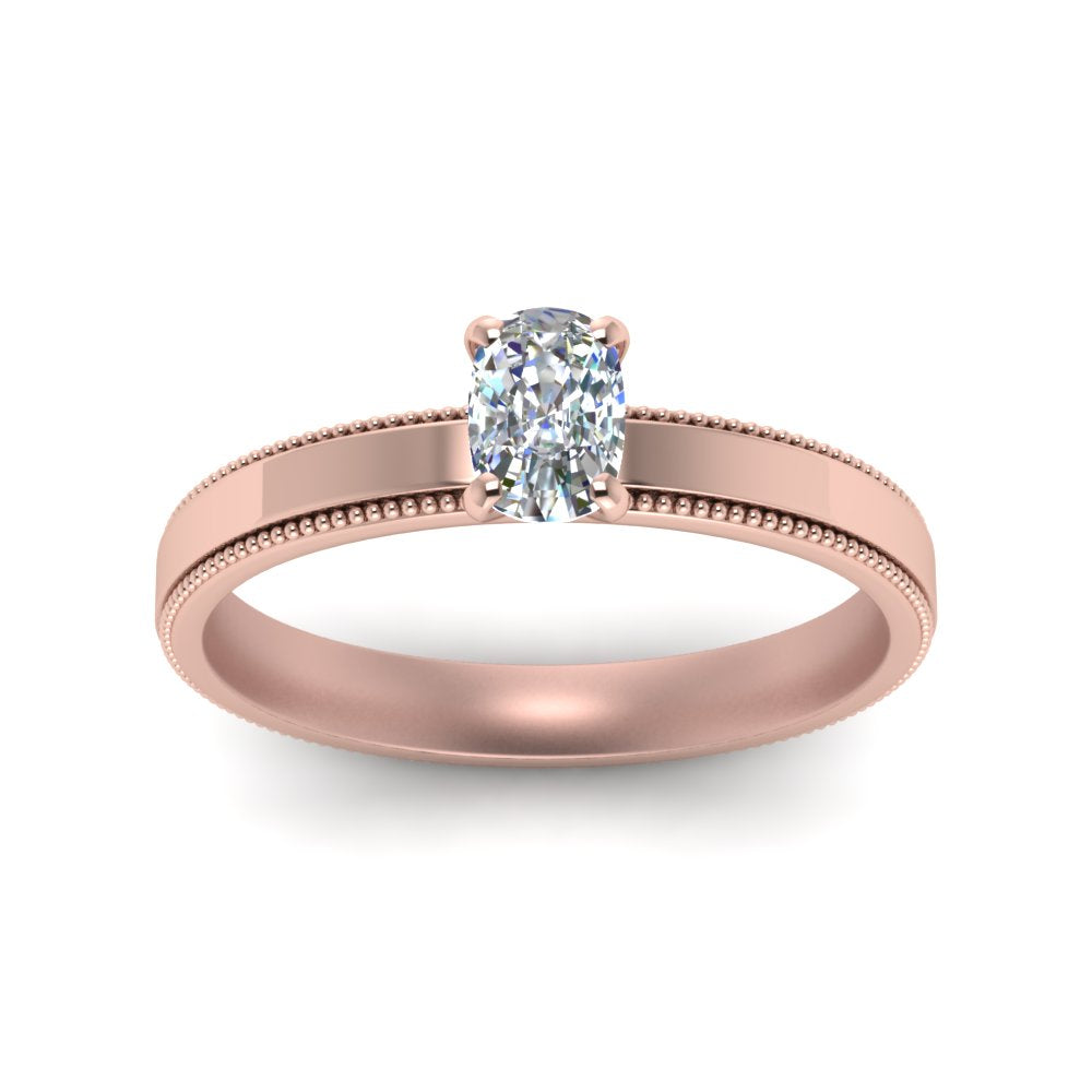 Single Stone Cushion Cut Milgrain Engagement Ring