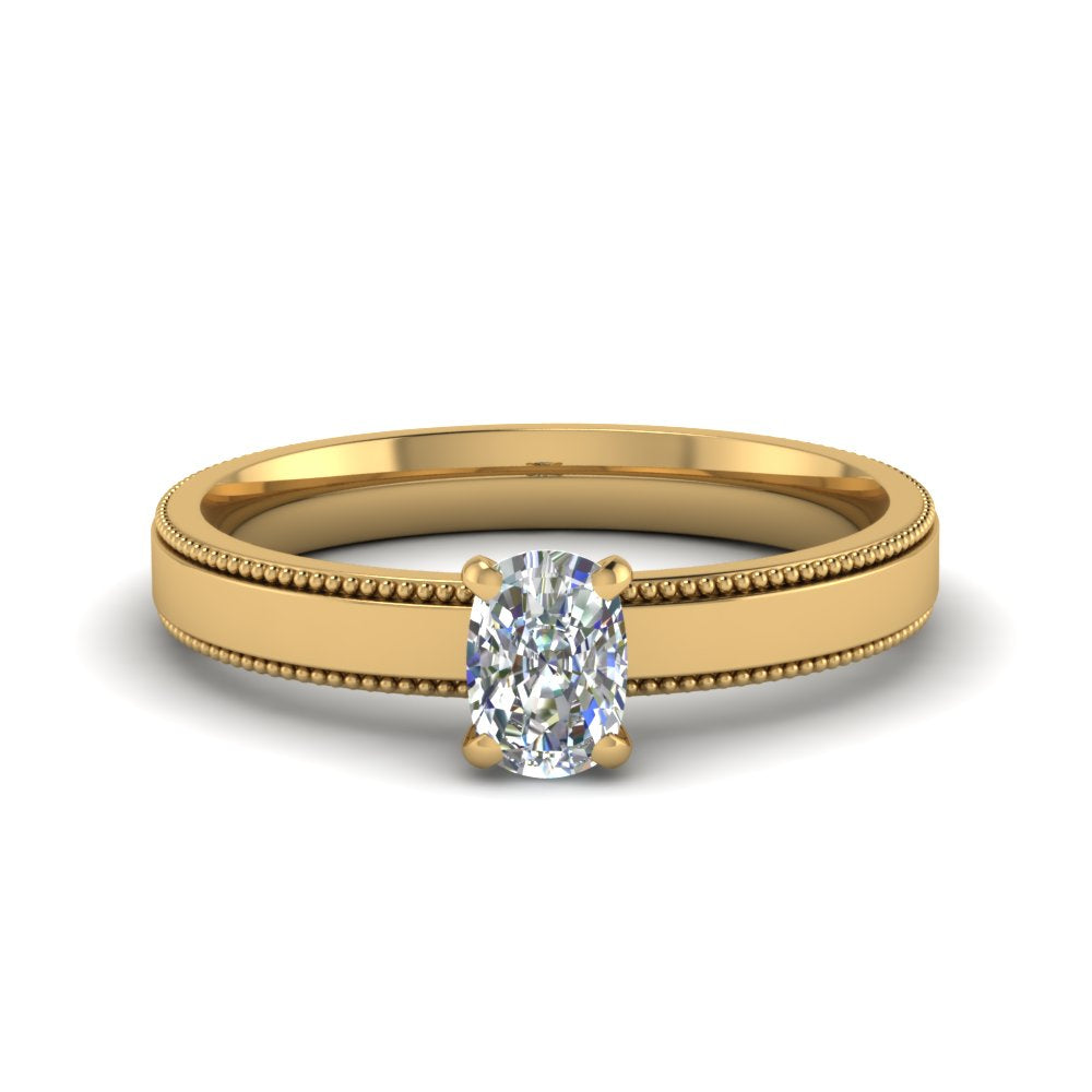 Single Stone Cushion Cut Milgrain Engagement Ring