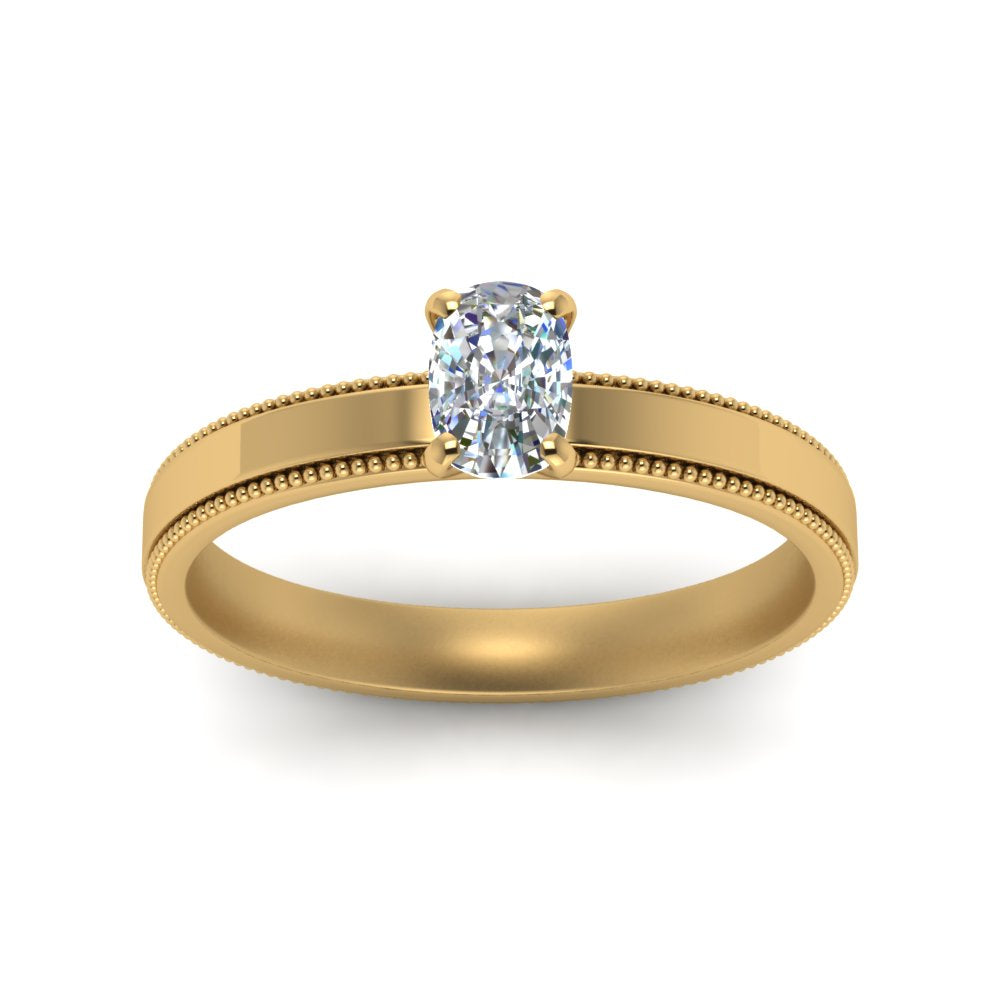 Single Stone Cushion Cut Milgrain Engagement Ring