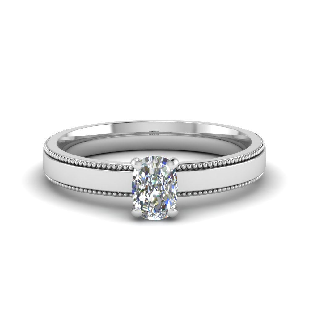Single Stone Cushion Cut Milgrain Engagement Ring