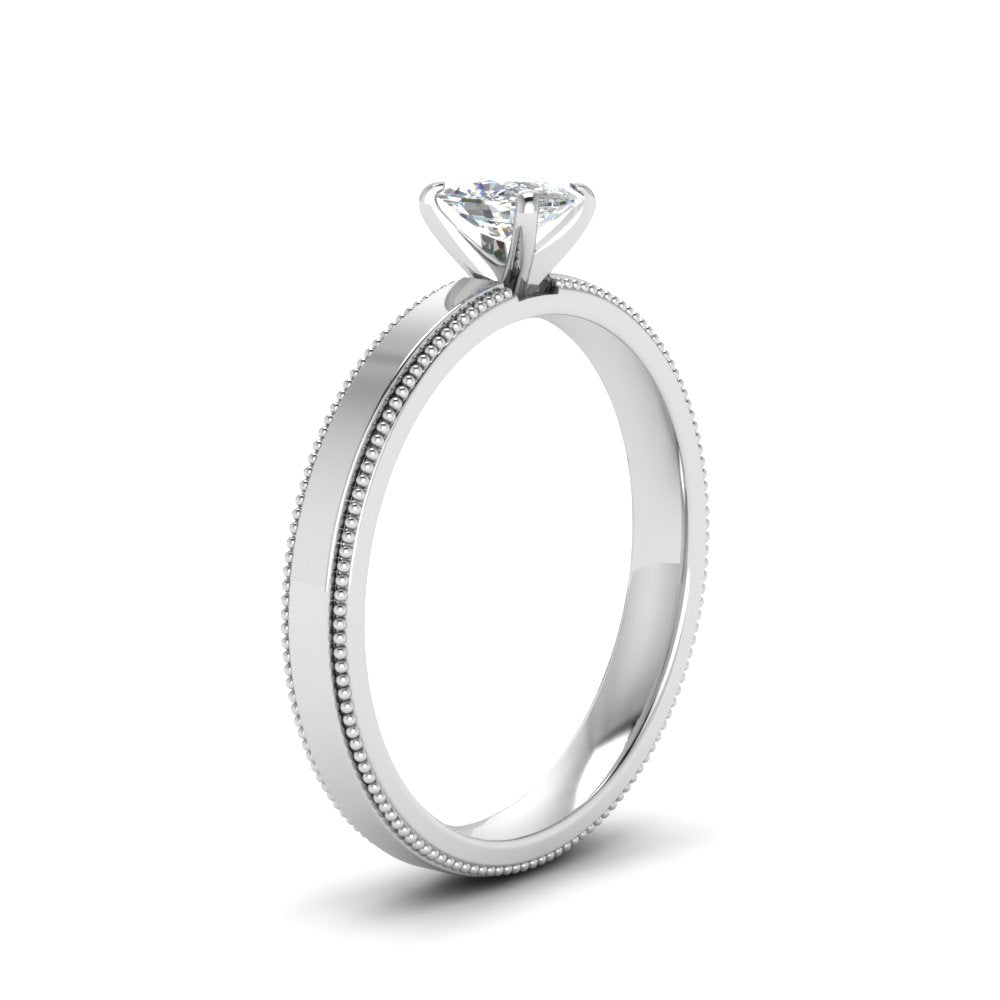 Single Stone Cushion Cut Milgrain Engagement Ring
