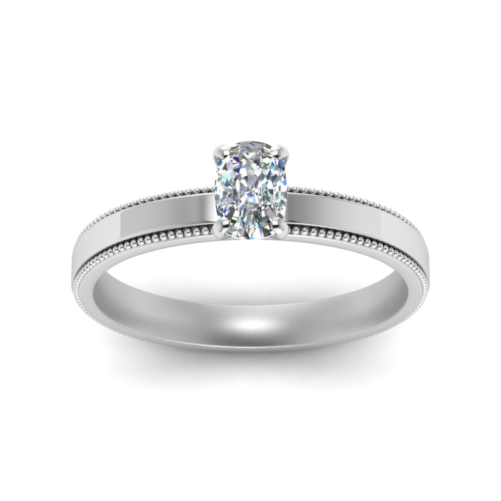 Single Stone Cushion Cut Milgrain Engagement Ring