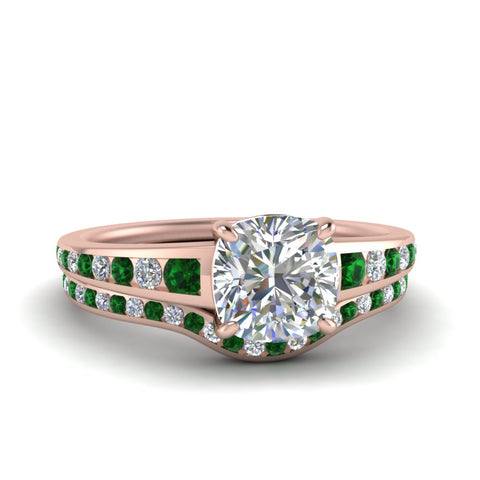 cushion-cut-graduated-channel-diamond-wedding-set-with-emerald-in-FD122866CUGEMGR-NL-RG