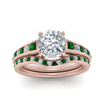 Load image into Gallery viewer, cushion-cut-graduated-channel-diamond-wedding-set-with-emerald-in-FD122866CUGEMGR-NL-RG
