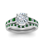 Load image into Gallery viewer, cushion-cut-graduated-channel-diamond-wedding-set-with-emerald-in-FD122866CUGEMGR-NL-WG
