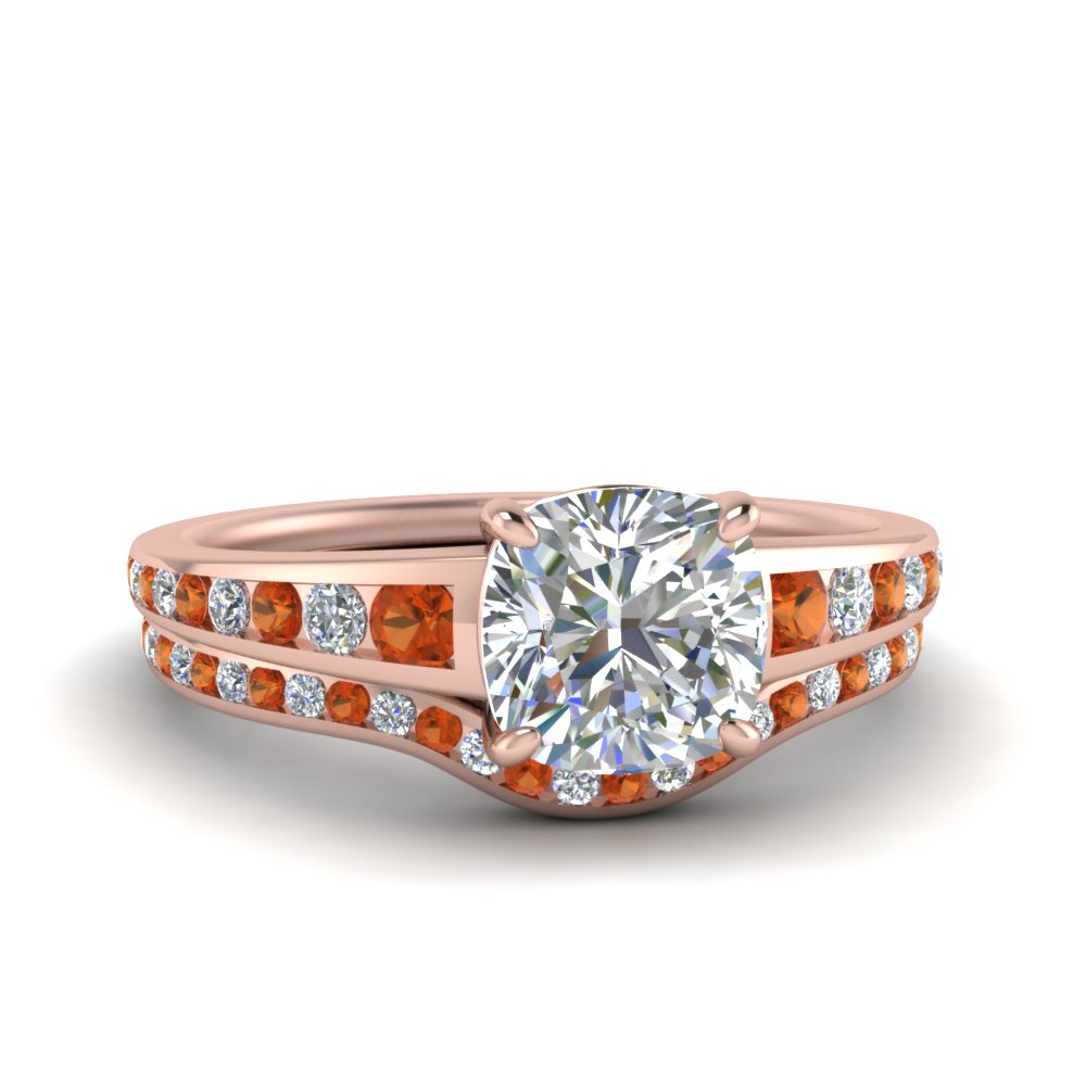cushion-cut-graduated-channel-diamond-wedding-set-with-orange-sapphire-in-FD122866CUGSAOR-NL-RG