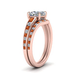 Load image into Gallery viewer, cushion-cut-graduated-channel-diamond-wedding-set-with-orange-sapphire-in-FD122866CUGSAOR-NL-RG
