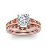 Load image into Gallery viewer, cushion-cut-graduated-channel-diamond-wedding-set-with-orange-sapphire-in-FD122866CUGSAOR-NL-RG
