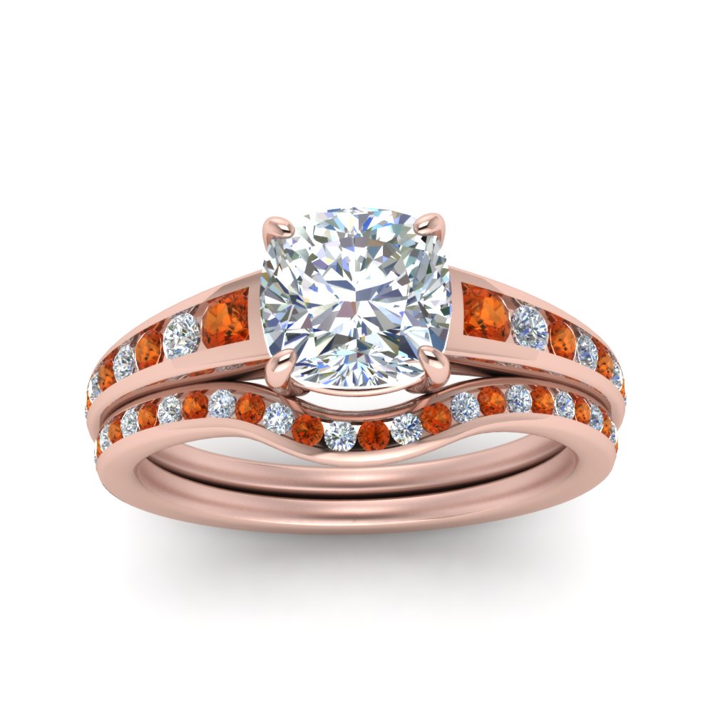 cushion-cut-graduated-channel-diamond-wedding-set-with-orange-sapphire-in-FD122866CUGSAOR-NL-RG