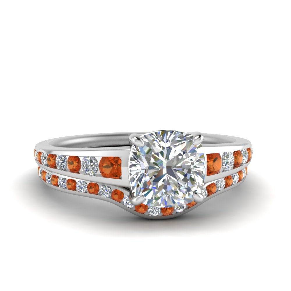 cushion-cut-graduated-channel-diamond-wedding-set-with-orange-sapphire-in-FD122866CUGSAOR-NL-WG