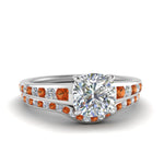 Load image into Gallery viewer, cushion-cut-graduated-channel-diamond-wedding-set-with-orange-sapphire-in-FD122866CUGSAOR-NL-WG
