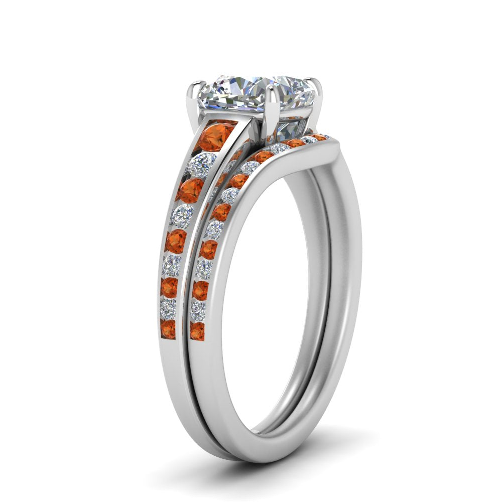 cushion-cut-graduated-channel-diamond-wedding-set-with-orange-sapphire-in-FD122866CUGSAOR-NL-WG