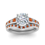 Load image into Gallery viewer, cushion-cut-graduated-channel-diamond-wedding-set-with-orange-sapphire-in-FD122866CUGSAOR-NL-WG
