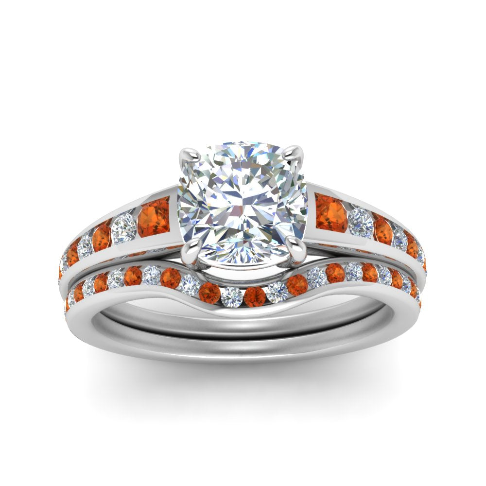 cushion-cut-graduated-channel-diamond-wedding-set-with-orange-sapphire-in-FD122866CUGSAOR-NL-WG